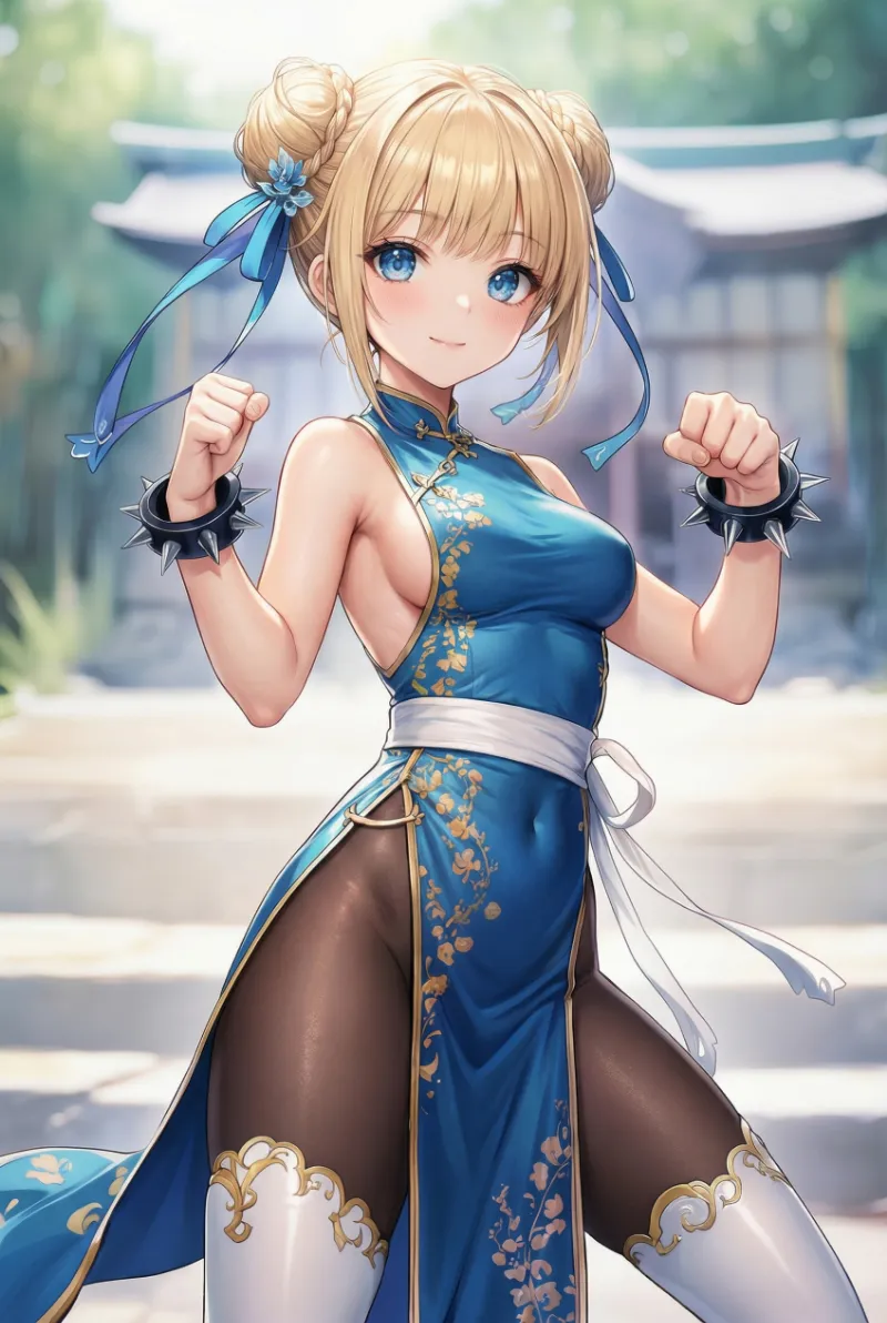 春麗風チャイナドレスのプロンプト｜AIイラスト作例