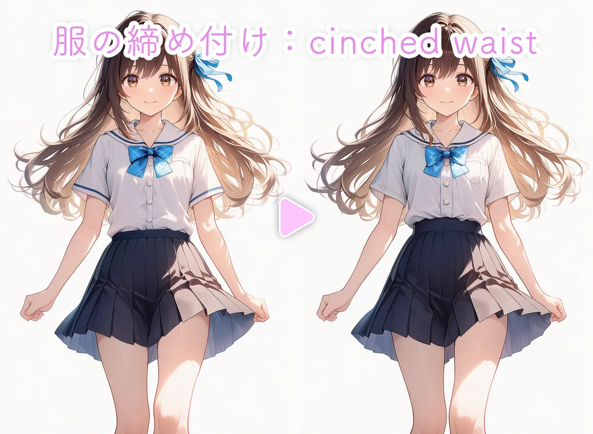 服の締め付けで腰のくびれを作るプロンプト（cinched waist）紹介｜AIイラスト作例