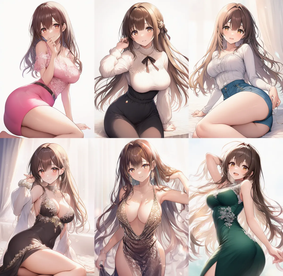 「curvy, large breasts, wide hips」を使ったAIイラスト作例-2