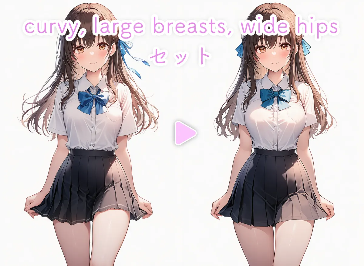 「curvy, large breasts, wide hips」を使ったAIイラスト作例-1