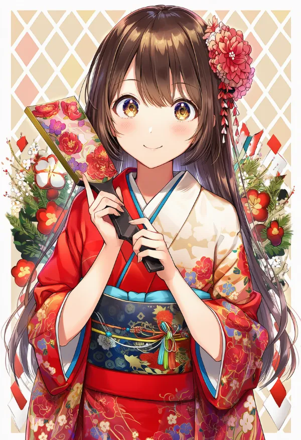 菱文（ひしもん）模様を使った正月用背景のプロンプトとAIイラスト作例