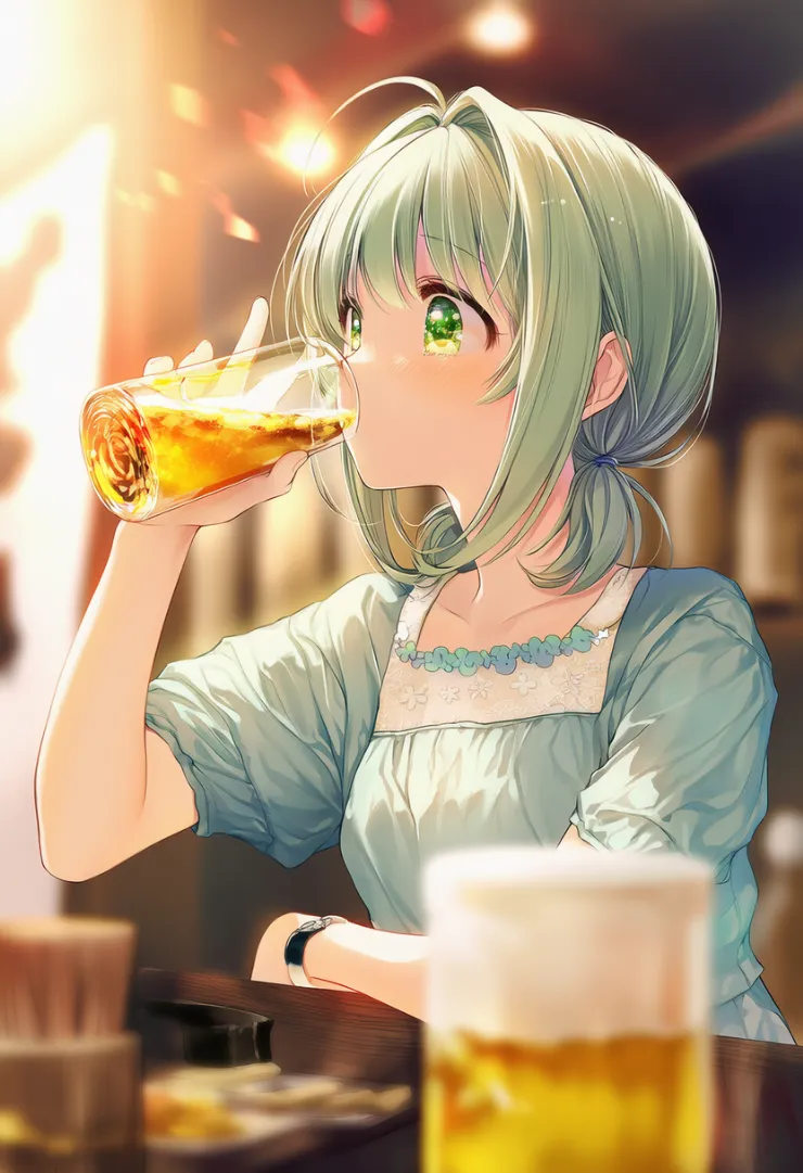 グラスで酒を飲むプロンプト紹介とAIイラスト作例