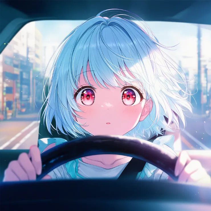 運転手を真正面から描写する構図のプロンプトとAIイラスト