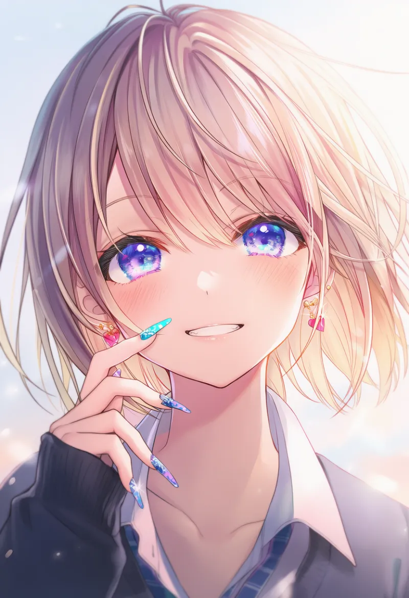 指を頬にあてるAIイラストとプロンプト紹介