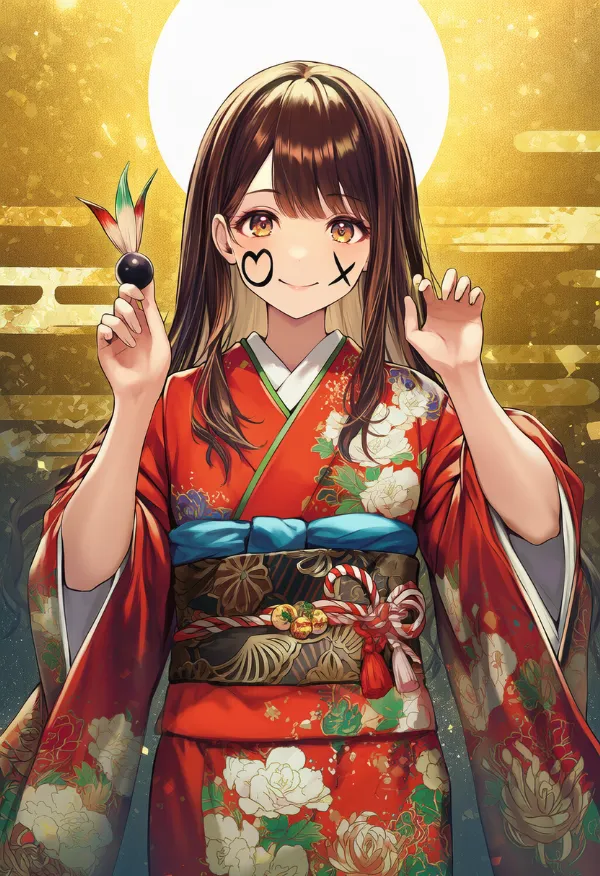 満月・金色円模様を使った正月用背景のプロンプトとAIイラスト作例