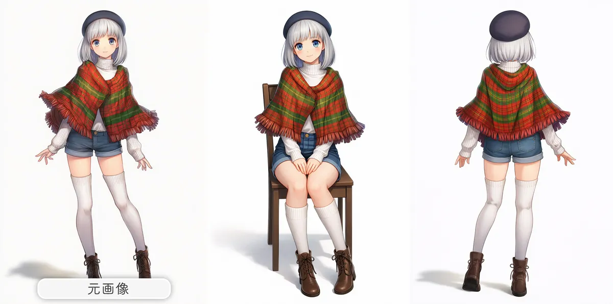 GPT Image 1.5で生成した画像｜キャラクターの一貫性を保ったポーズ変更・アングル変更-作例2