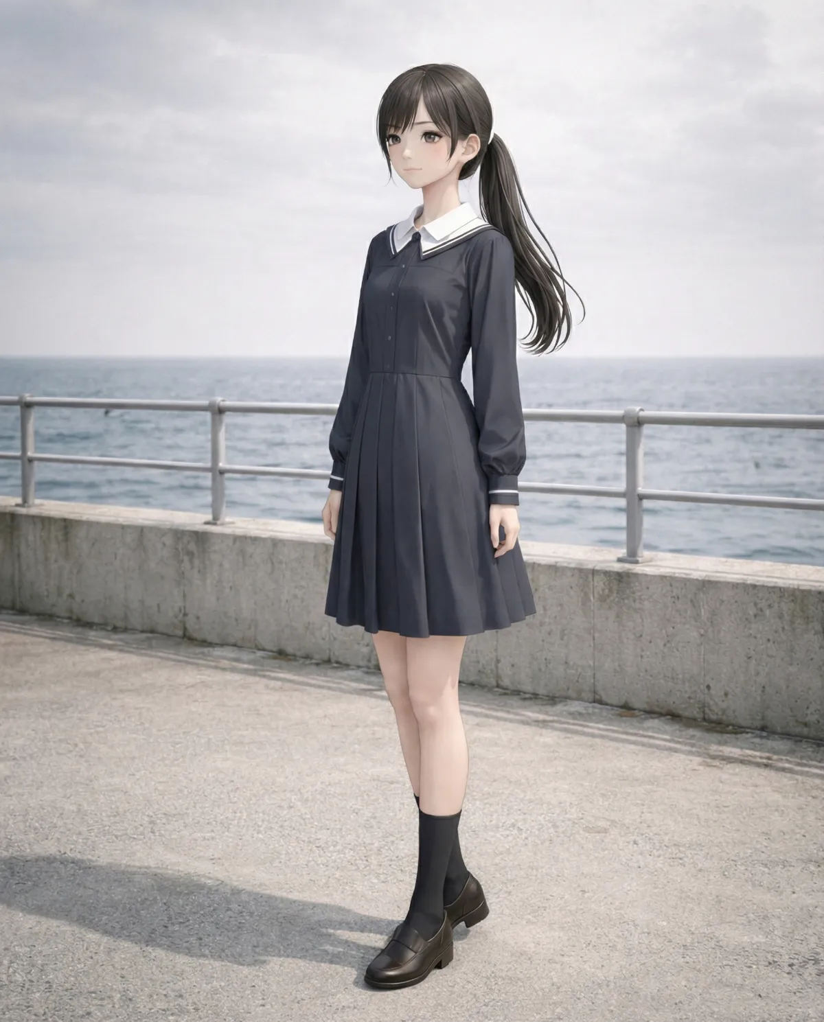 GPT Image 1.5で生成した美少女AIイラスト｜海沿いに立つ