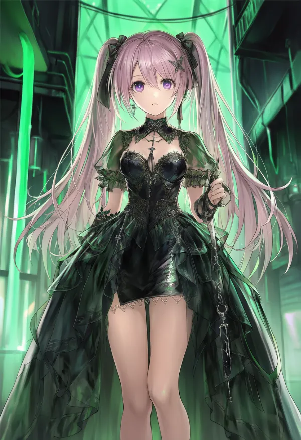 緑色の照明のAIイラスト|プロンプト紹介用