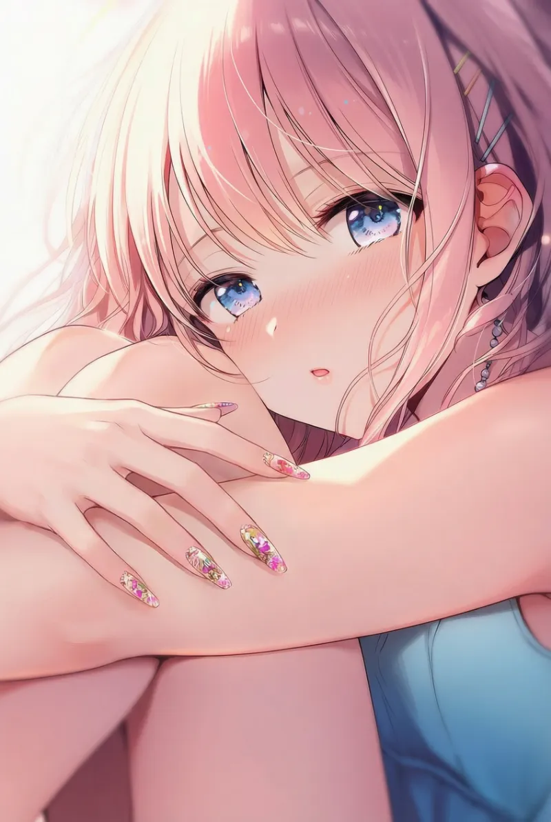 膝を抱えるAIイラストとプロンプト紹介