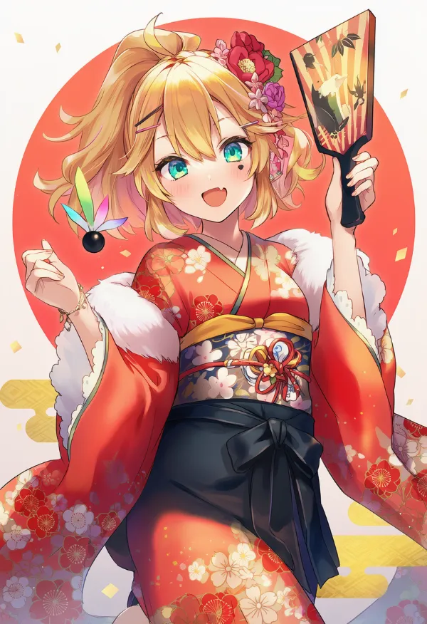 羽根（正月用）のプロンプトとAIイラストの作例