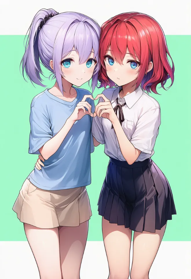 2人でハート(AIイラスト)|プロンプトと作例