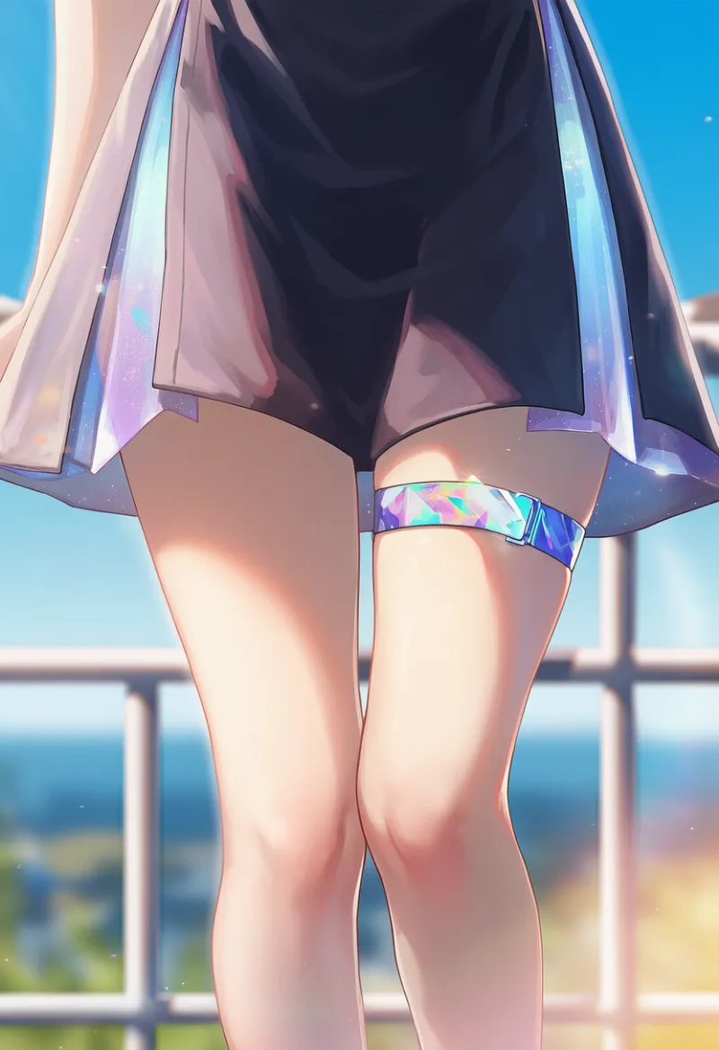 ホログラム製の太ももベルトのAIイラスト｜プロンプト紹介