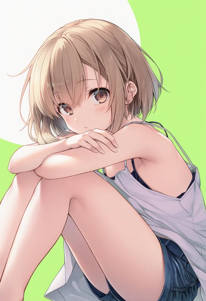 体育座り(AIイラスト)|プロンプトと作例