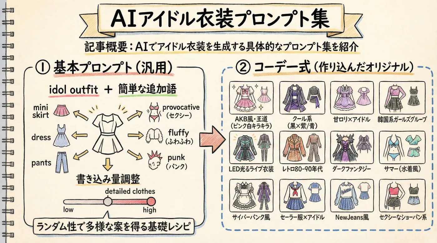 記事の概要イラスト（アイドル衣装プロンプト集）
