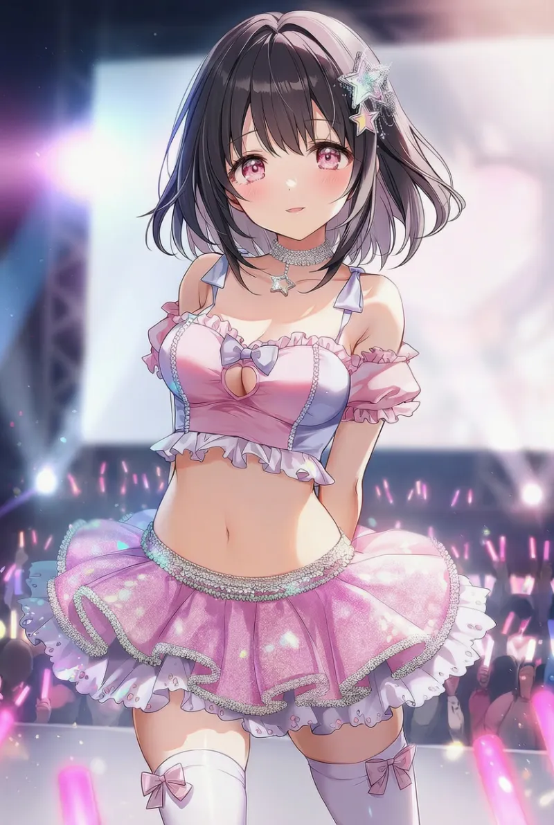 ピンク白の王道アイドル衣装のプロンプト｜AIイラスト