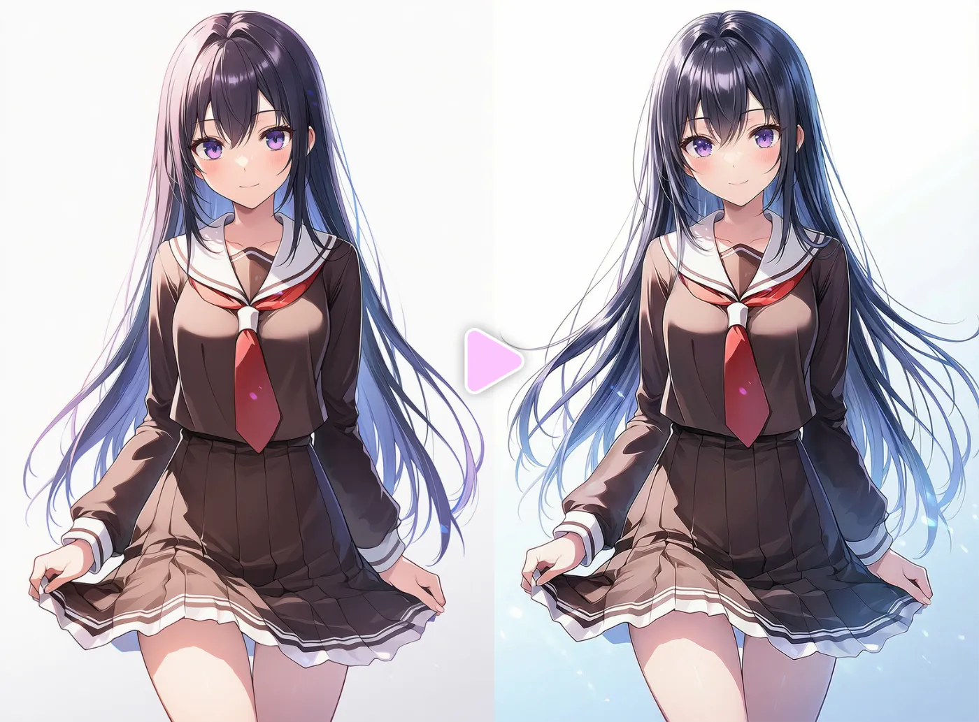 Nano Banana Proを駆使してAIイラストの髪の毛を加筆・修正した作例-2(Before/After)