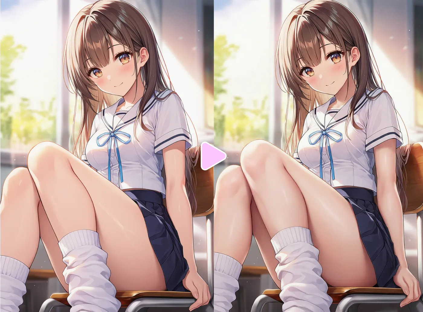 Nano Banana Proを駆使してAIイラストの肌の質感を加筆・修正した作例(Before/After)