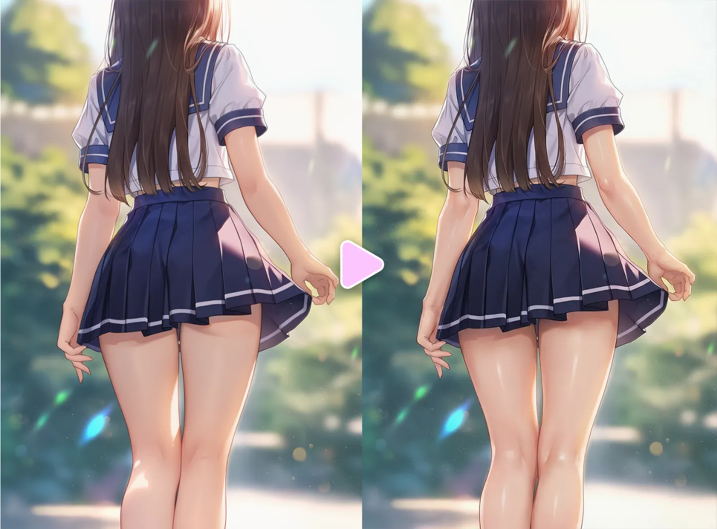 Nano Banana Proを駆使してAIイラストの肌の質感を加筆・修正した作例-2(Before/After)