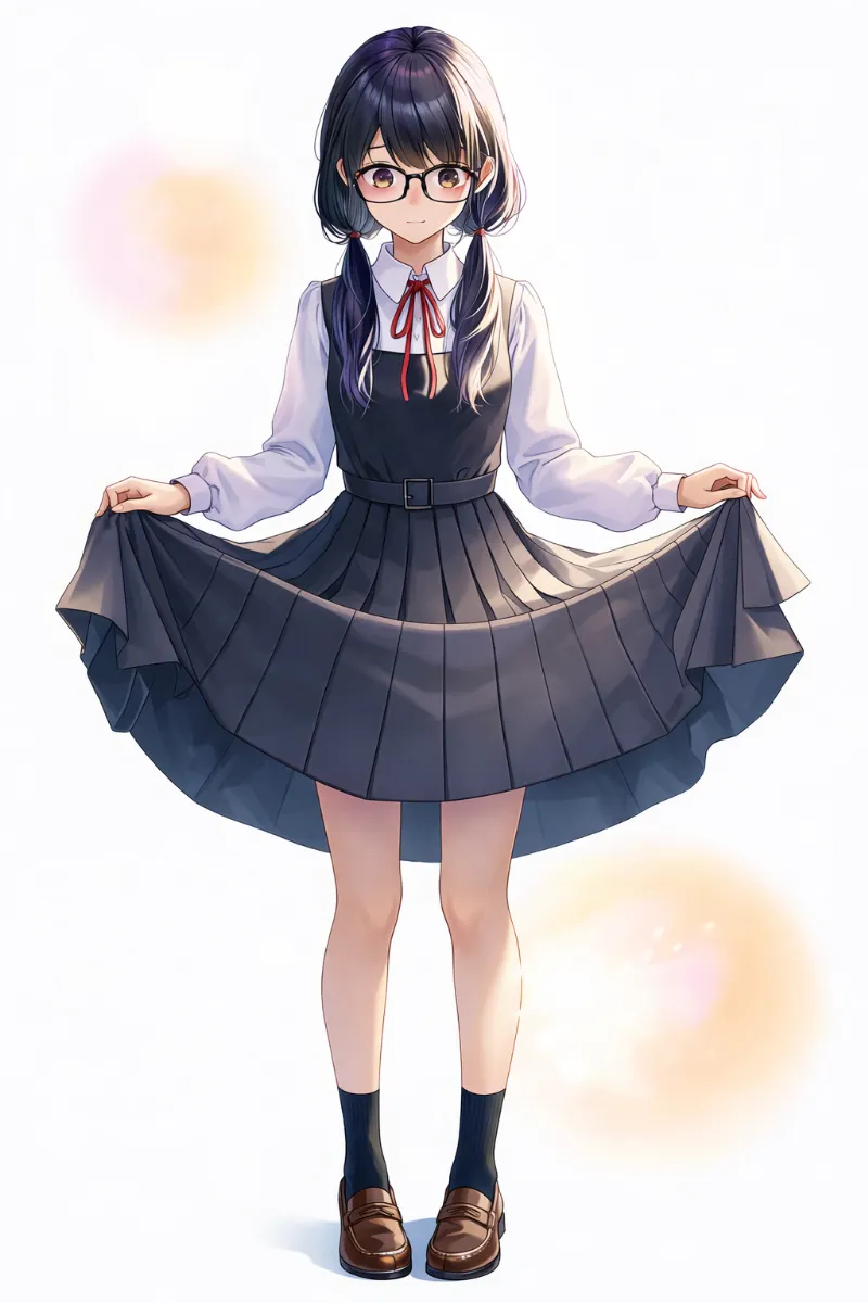 グレージャンパースカート制服×赤リボンの地味な女子校コーデ｜地味な服のプロンプト