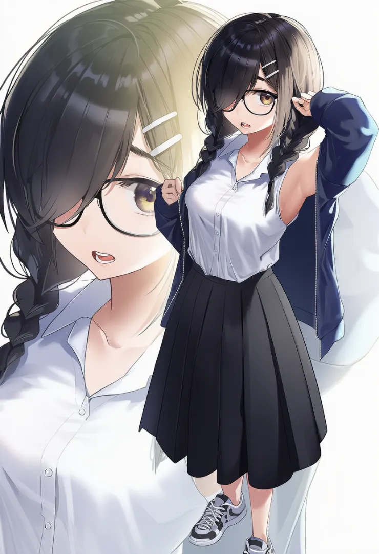 ネイビージャージ×黒スカートの地味スポーツMIXコーデ｜地味な服のプロンプト