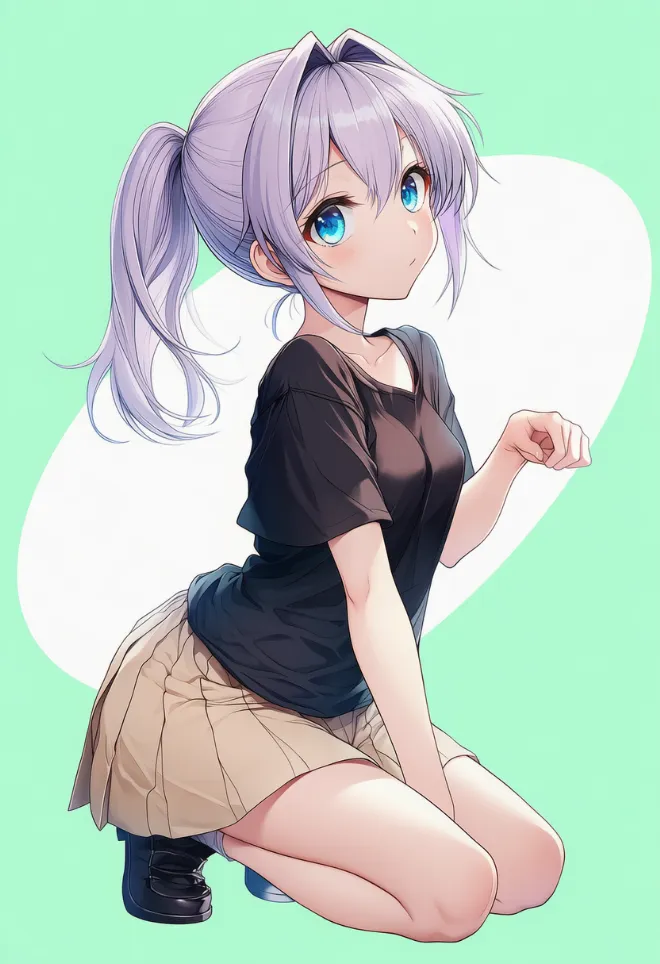 膝立ち(AIイラスト)|プロンプトと作例