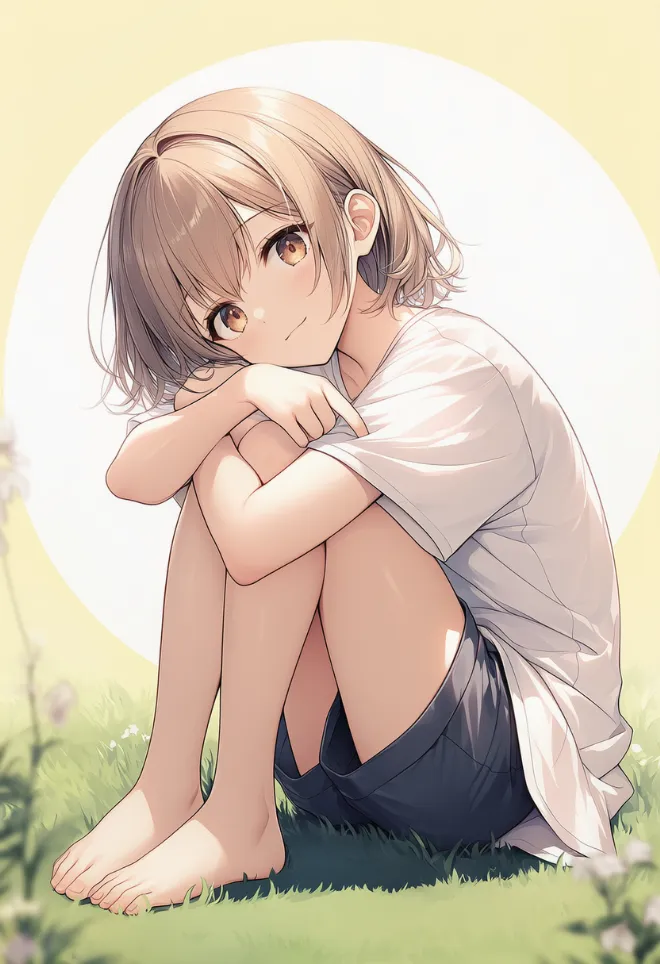 足を抱える(AIイラスト)|プロンプトと作例