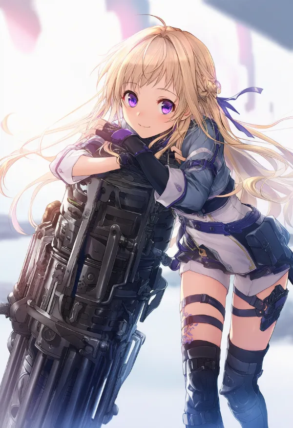 武器に寄りかかる状態のプロンプト|AIイラスト