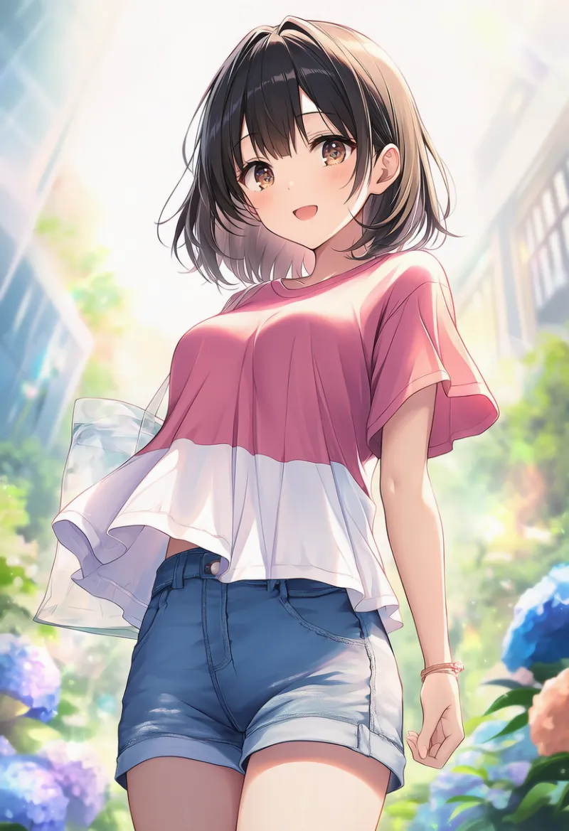 シャツの前が垂れ下がる状態のAIイラスト｜プロンプト紹介