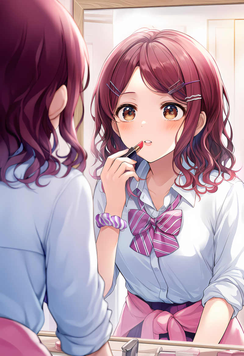 鏡越しにキャラクターを映すプロンプトの紹介|AIイラスト作例