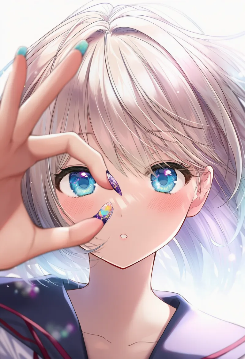 指の隙間から覗くポーズのAIイラストとプロンプト紹介