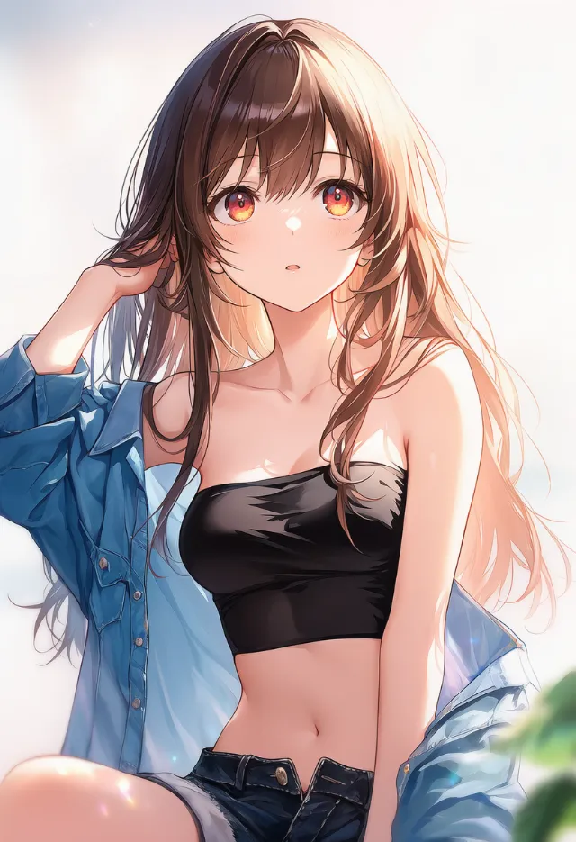 シャツの前がはだけるプロンプトの紹介とAIイラスト作例