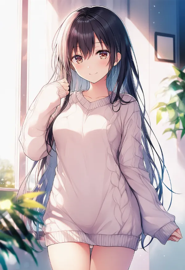 大きめのセーターのAIイラスト｜プロンプト紹介