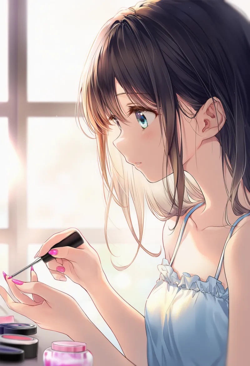 マニキュアを塗っている仕草を再現したAIイラストとプロンプト紹介