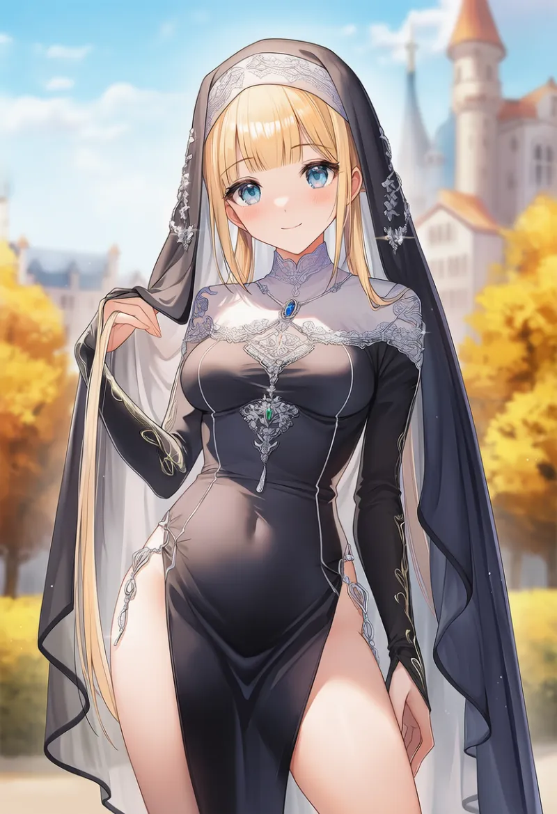 骨盤カーテンを活用した修道女服のプロンプト紹介