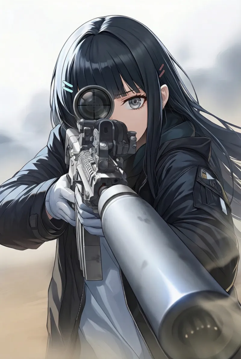 アサルトライフルを構える美少女（短縮法）の作例と再現用プロンプトの全文紹介