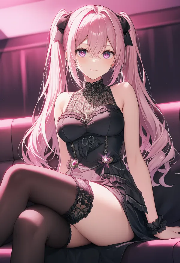 ピンクの照明のAIイラスト|プロンプト紹介用