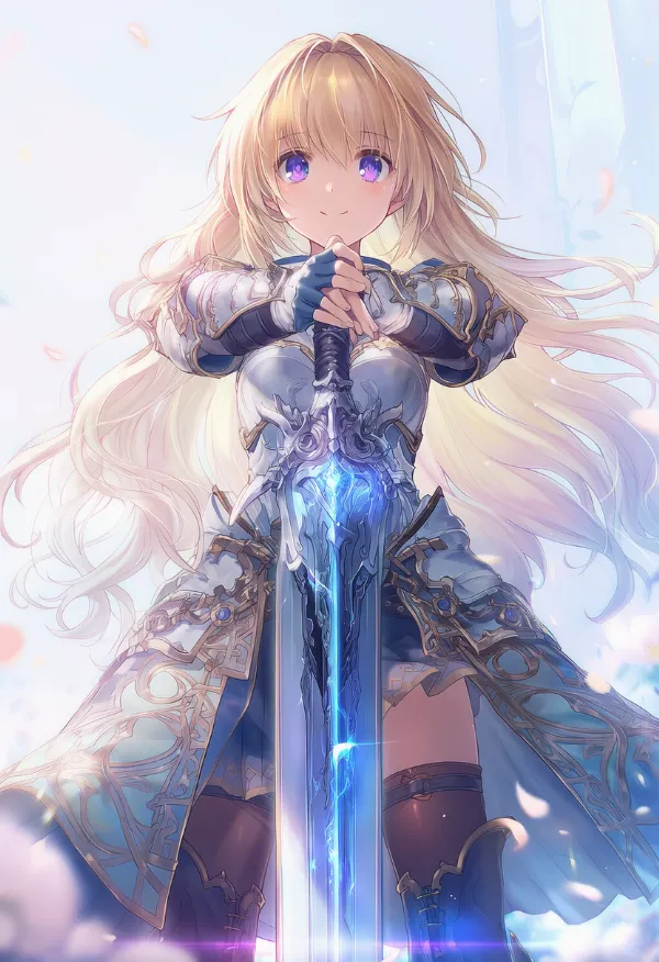 武器を地面に突き刺す状態のプロンプト|AIイラスト