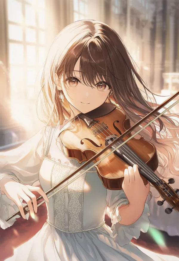 ドレス姿で楽器を演奏する(ヴァイオリン)AIイラスト作例