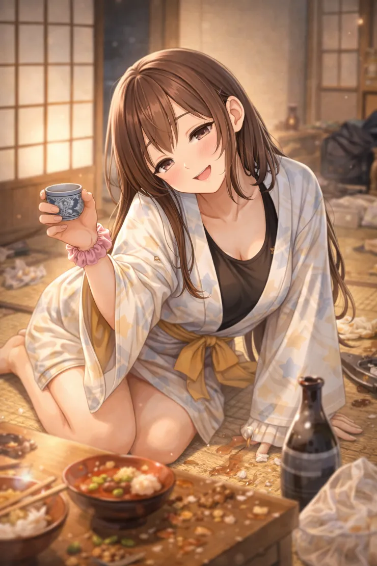 旅館の和室で酔っ払うシーンのプロンプト｜GPT Image 1.5生成の作例