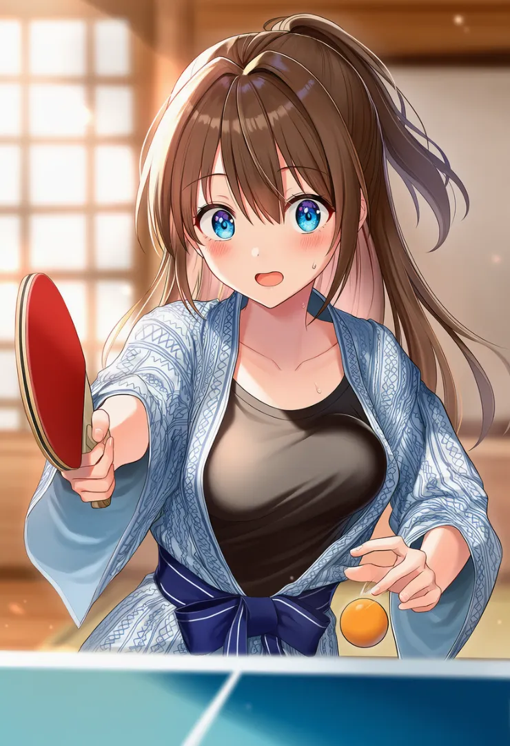 旅館の和室で卓球するシーンのプロンプト｜NovelAI生成の作例