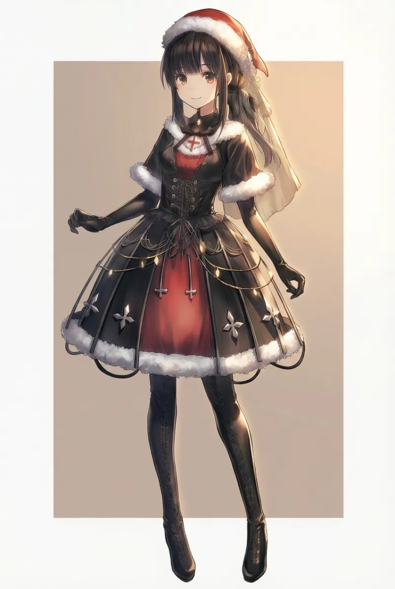 ゴスロリ風サンタコスのAIイラスト｜プロンプト紹介