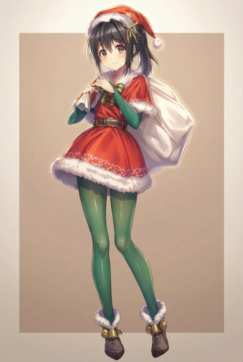 クリスマスツリーモチーフのサンタコスのAIイラスト｜プロンプト紹介