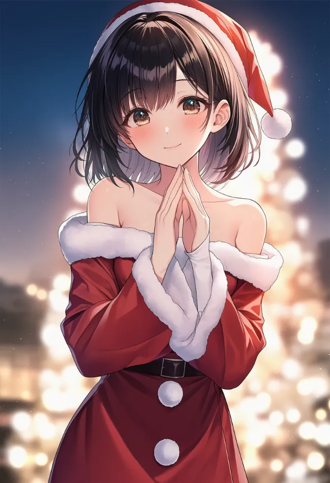 オフショルダーのサンタのAIイラスト作例｜プロンプト紹介