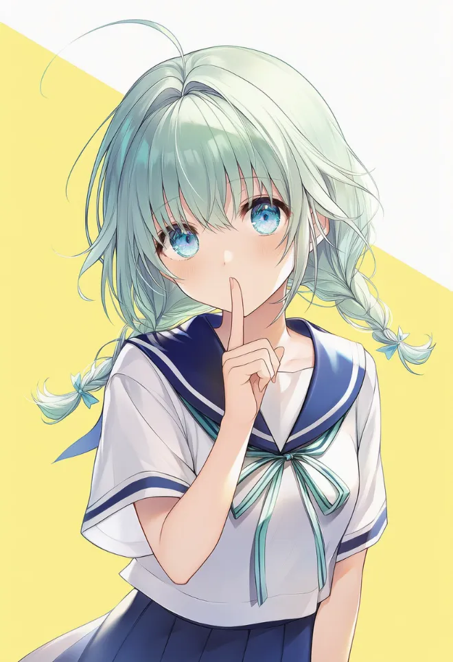 内緒のポーズ(AIイラスト)|プロンプトと作例