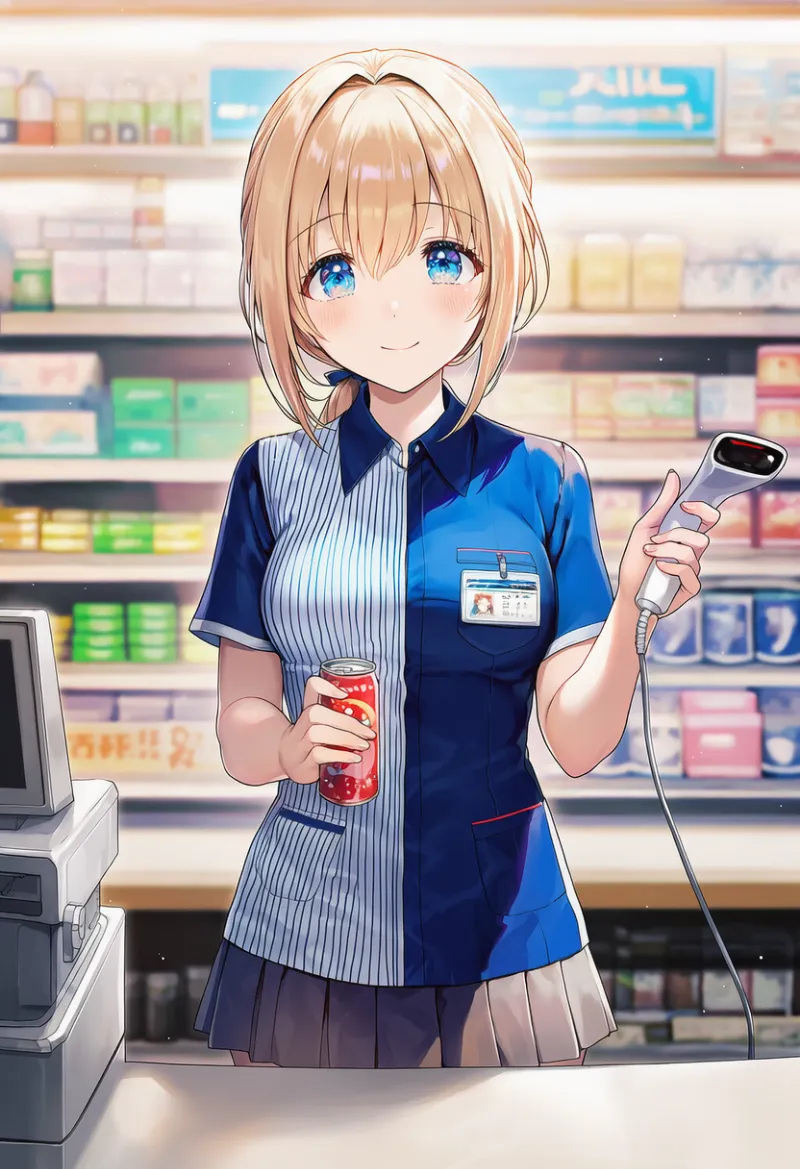 コンビニ店員のプロンプト|AIイラスト作例
