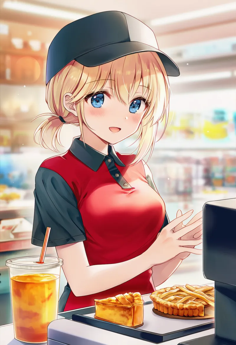 ファーストフード店員のプロンプト|AIイラスト作例