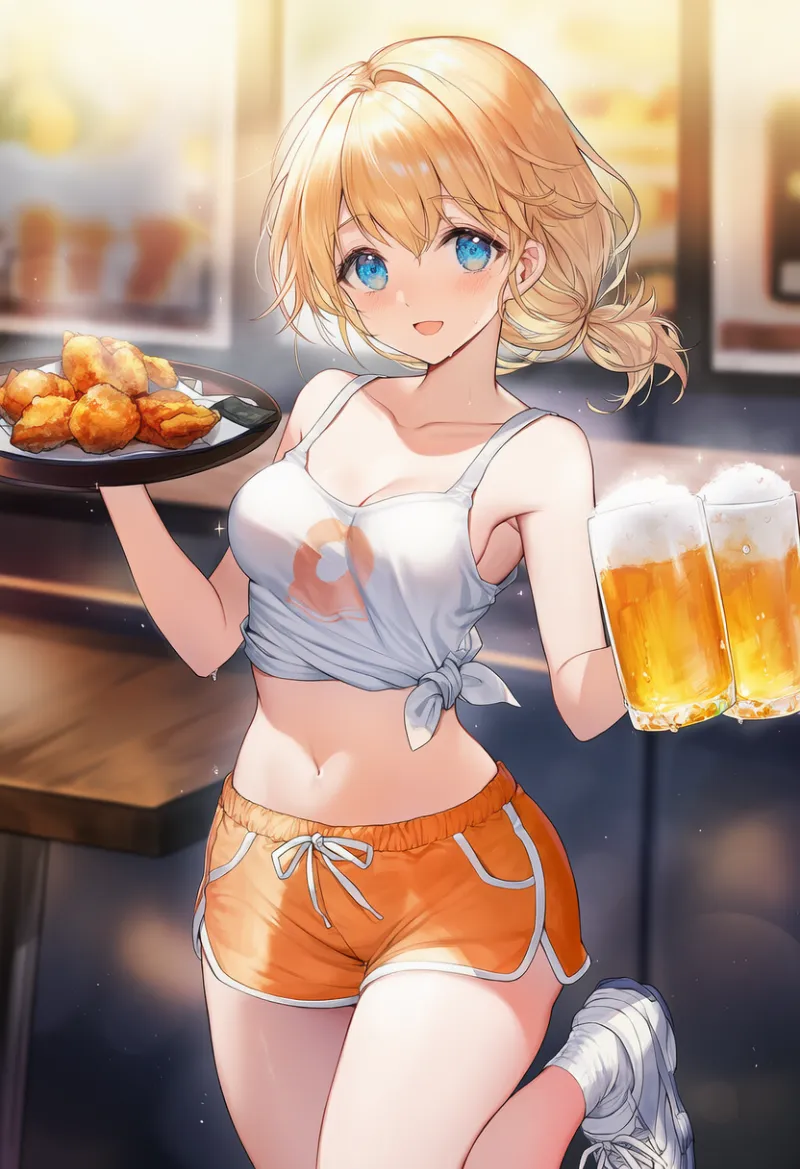 フーターズ風の店員プロンプト|AIイラスト作例