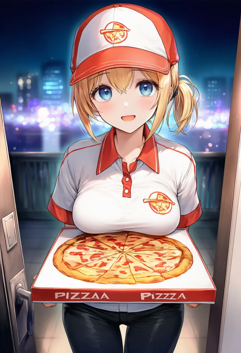 ピザ配達員のプロンプト|AIイラスト作例