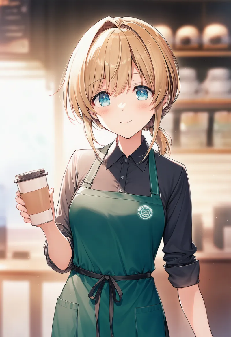 バリスタ店員のプロンプト|AIイラスト作例