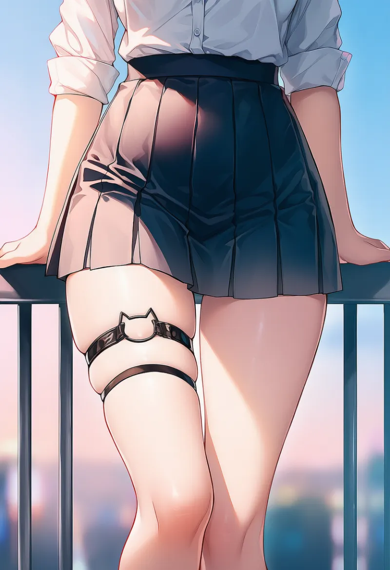 ベルトの締め付けによる太ももの膨らみを再現したAIイラスト｜プロンプト紹介